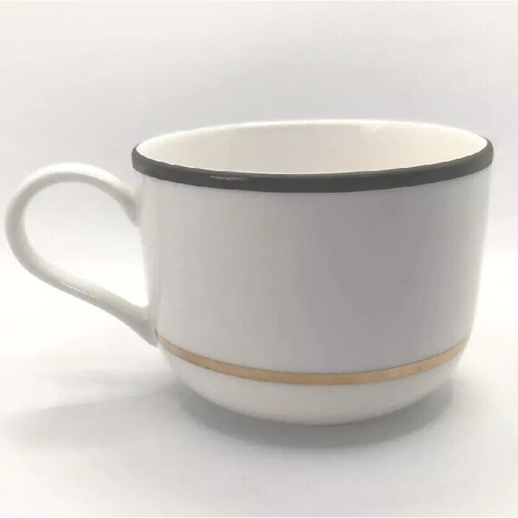 Kate Spade NY Lenox Make It Pop Teacup White Gold, Black Stripes Porcelain New - Picture 1 of 6